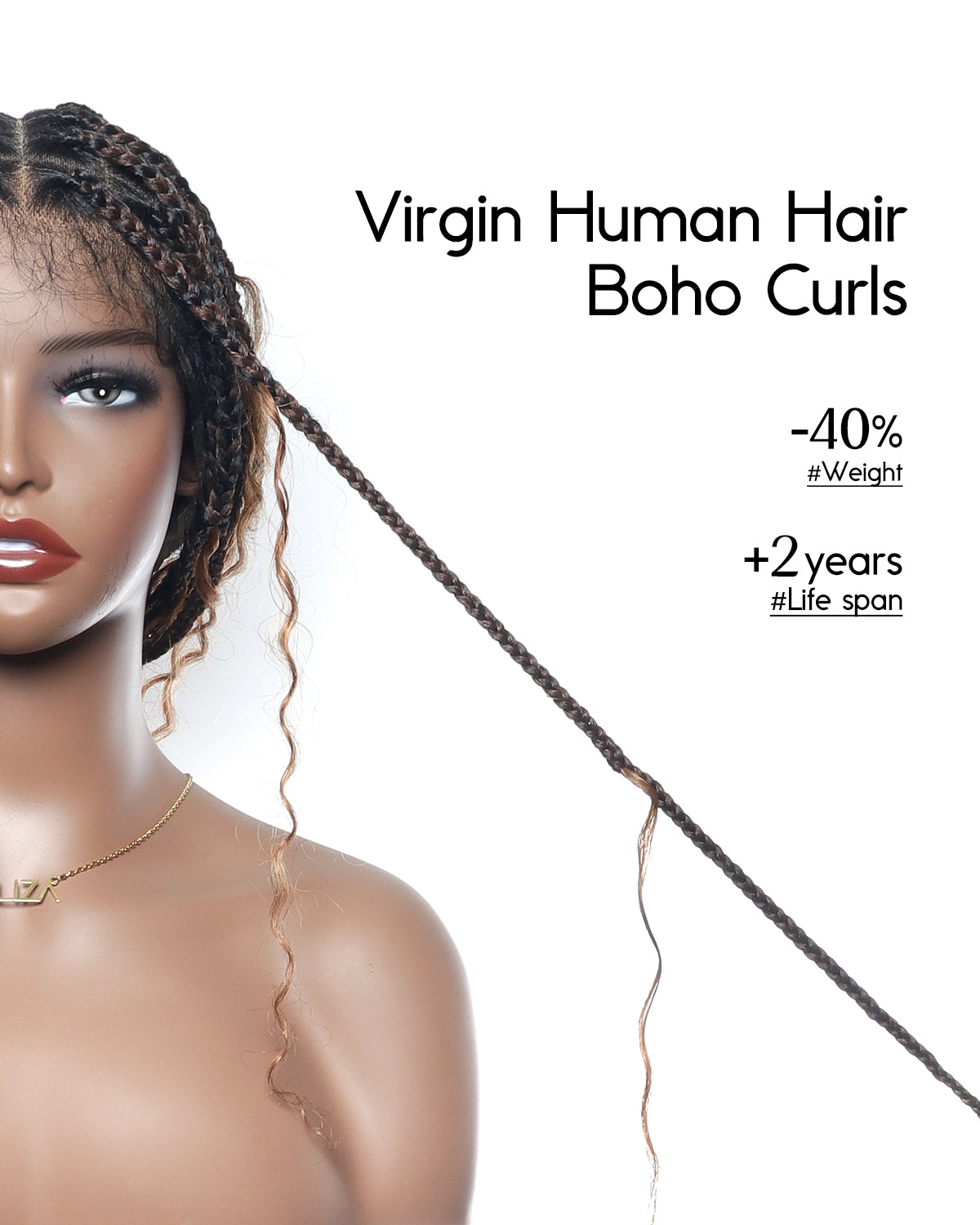 Kiki - Pre Bleached Human Hair Deep Wave Curls Pre Bleached Knotless Swiss HD Full Lace Boho Box Braided Wig