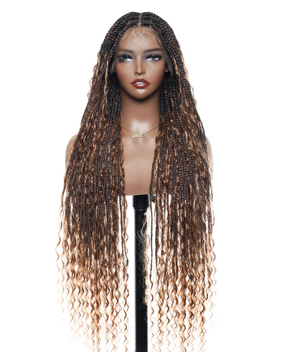 Kiki -  36"  Pre Bleached Swiss HD Lace Boho Box Braided Wig