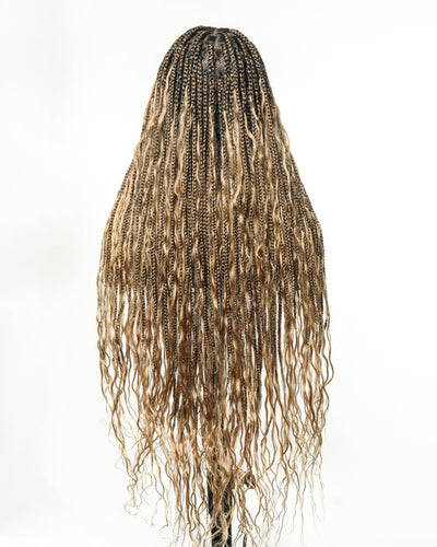Kiki - Pre Bleached Human Hair Deep Wave Curls Pre Bleached Knotless Swiss HD Full Lace Boho Box Braided Wig