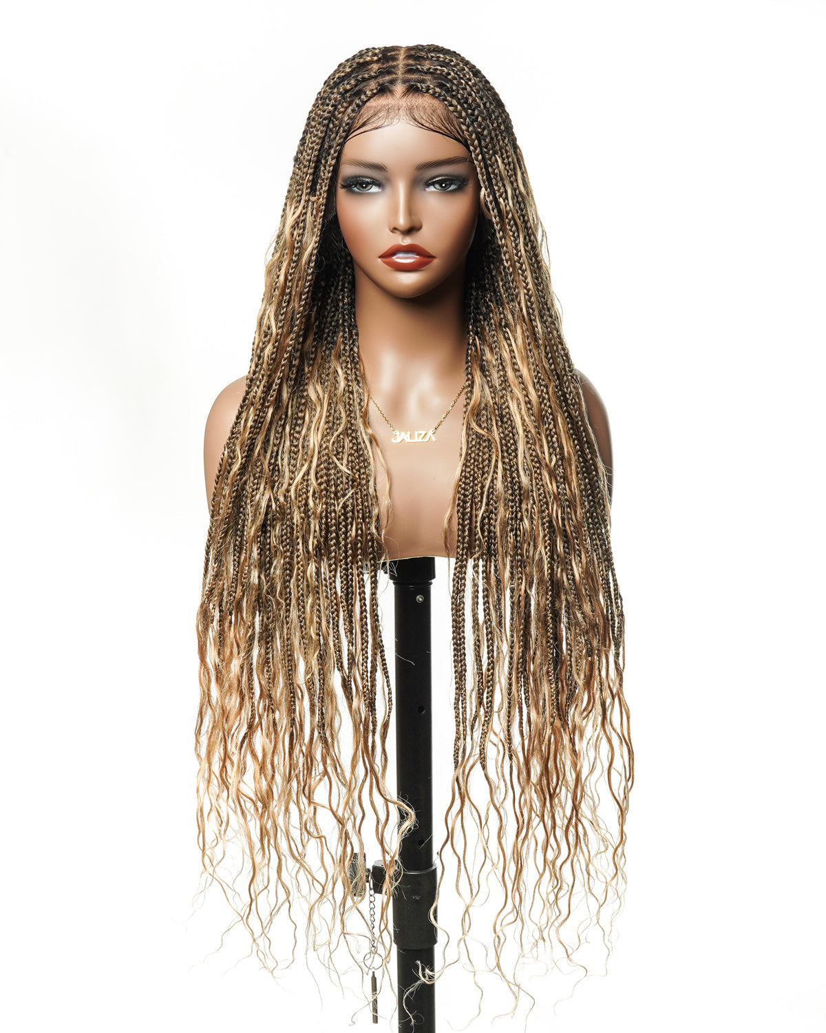 Kiki - Pre Bleached Human Hair Deep Wave Curls Pre Bleached Knotless Swiss HD Full Lace Boho Box Braided Wig