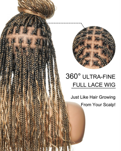 Kiki - Pre Bleached Human Hair Deep Wave Curls Pre Bleached Knotless Swiss HD Full Lace Boho Box Braided Wig