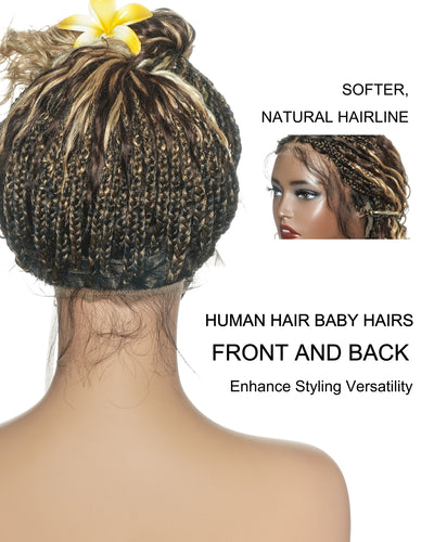 Solana - Human Hair Pre Bleached Lace Swiss HD Full Lace Blend Color 1B 4 30 27 613 Human Hair Boho Style Boho Box Braided Wig