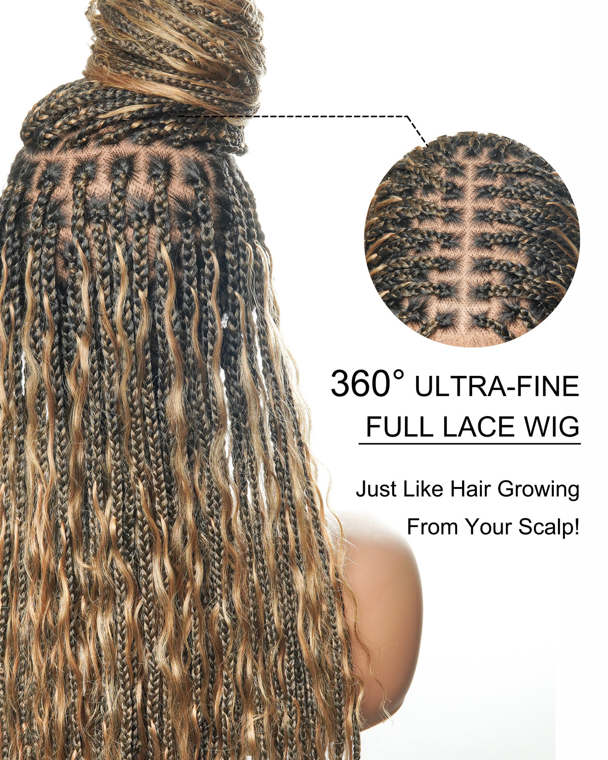Kiki -  36"  Pre Bleached Swiss HD Lace Boho Box Braided Wig