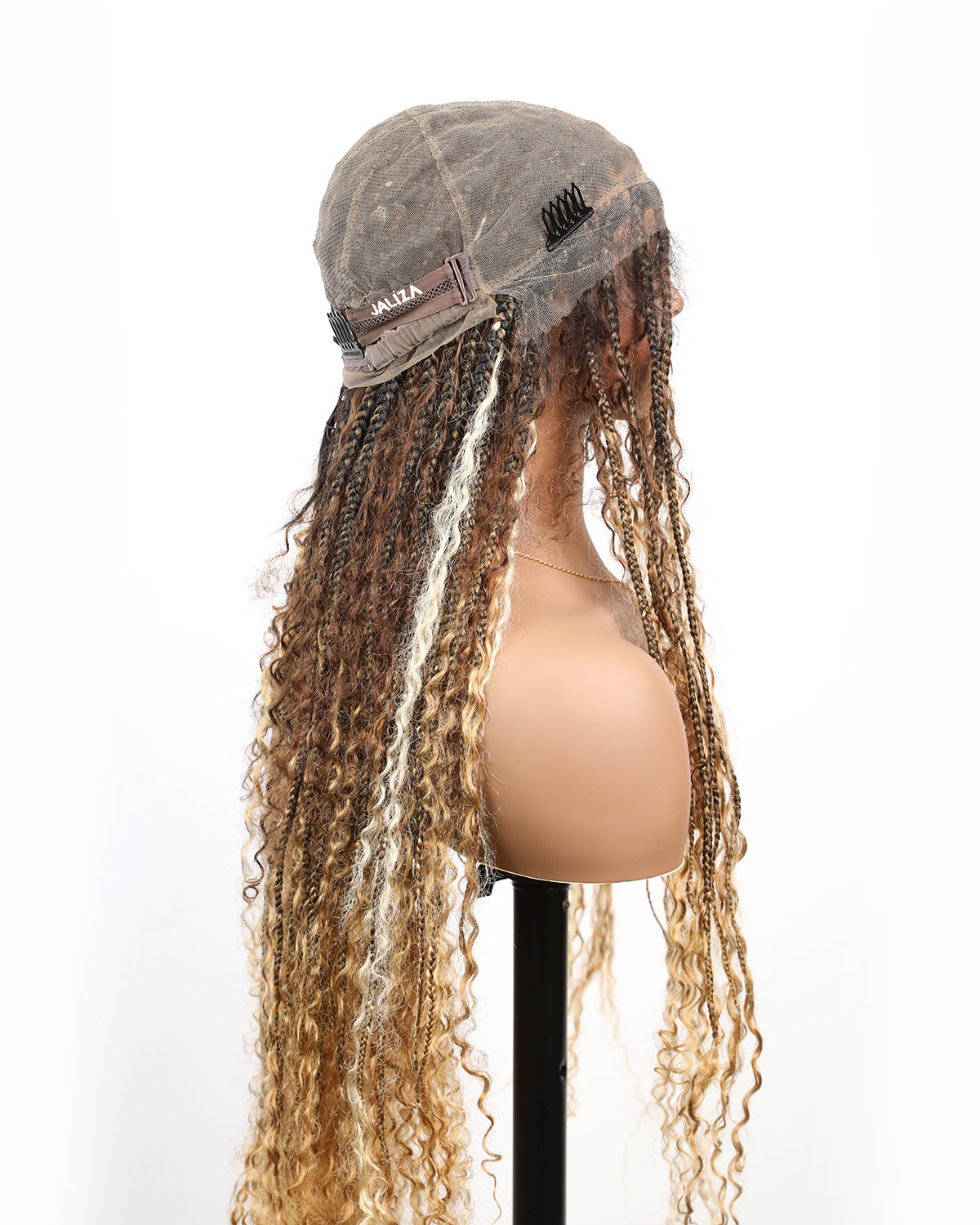 Solana - Human Hair Pre Bleached Lace Swiss HD Full Lace Blend Color 1B 4 30 27 613 Human Hair Boho Style Boho Box Braided Wig