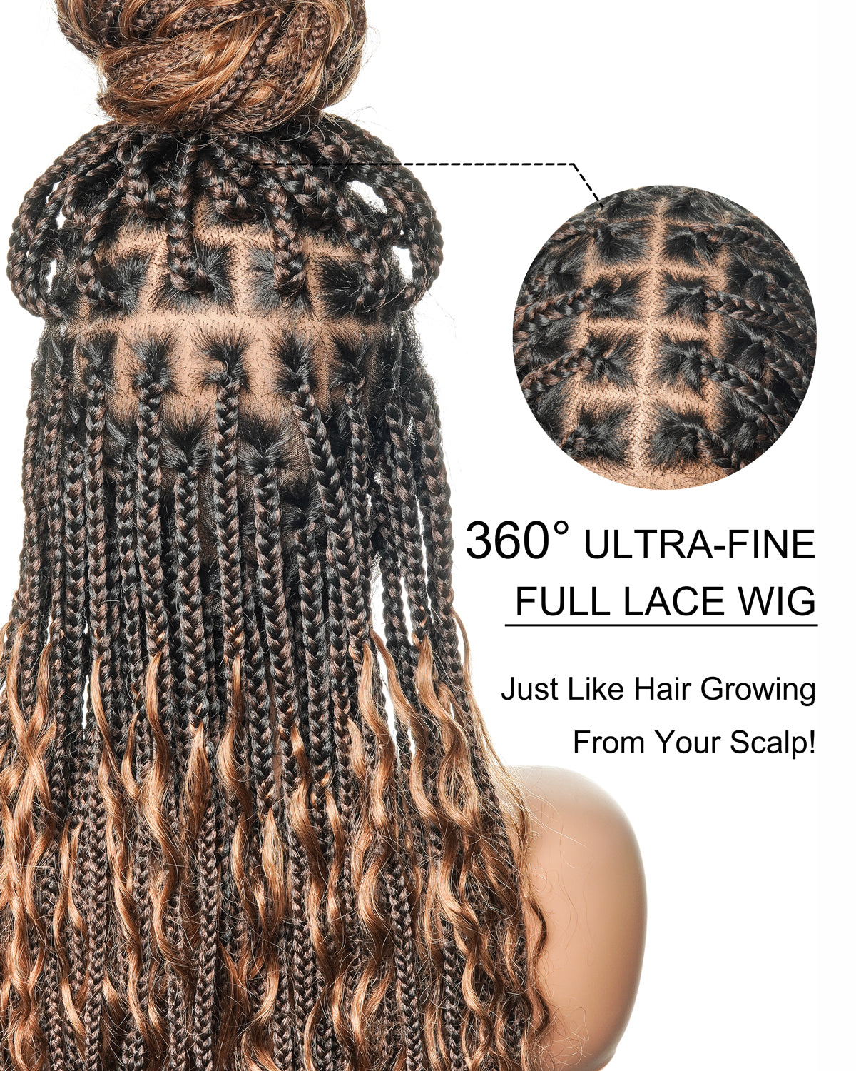 100% Hand-Tied Full Transparent Lace Human Hair Boho Curls Knotless Boho Box Braided Wig