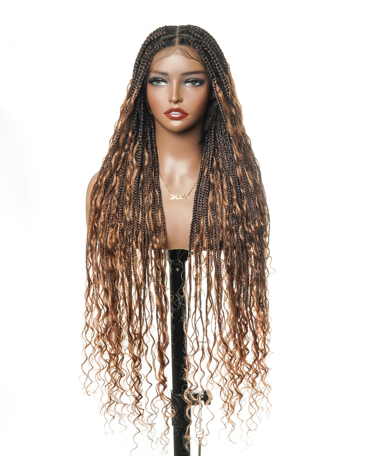 100% Hand-Tied Full Transparent Lace Human Hair Boho Curls Knotless Boho Box Braided Wig