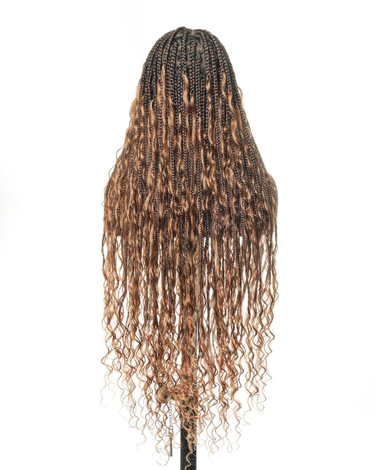 100% Hand-Tied Full Transparent Lace Human Hair Boho Curls Knotless Boho Box Braided Wig
