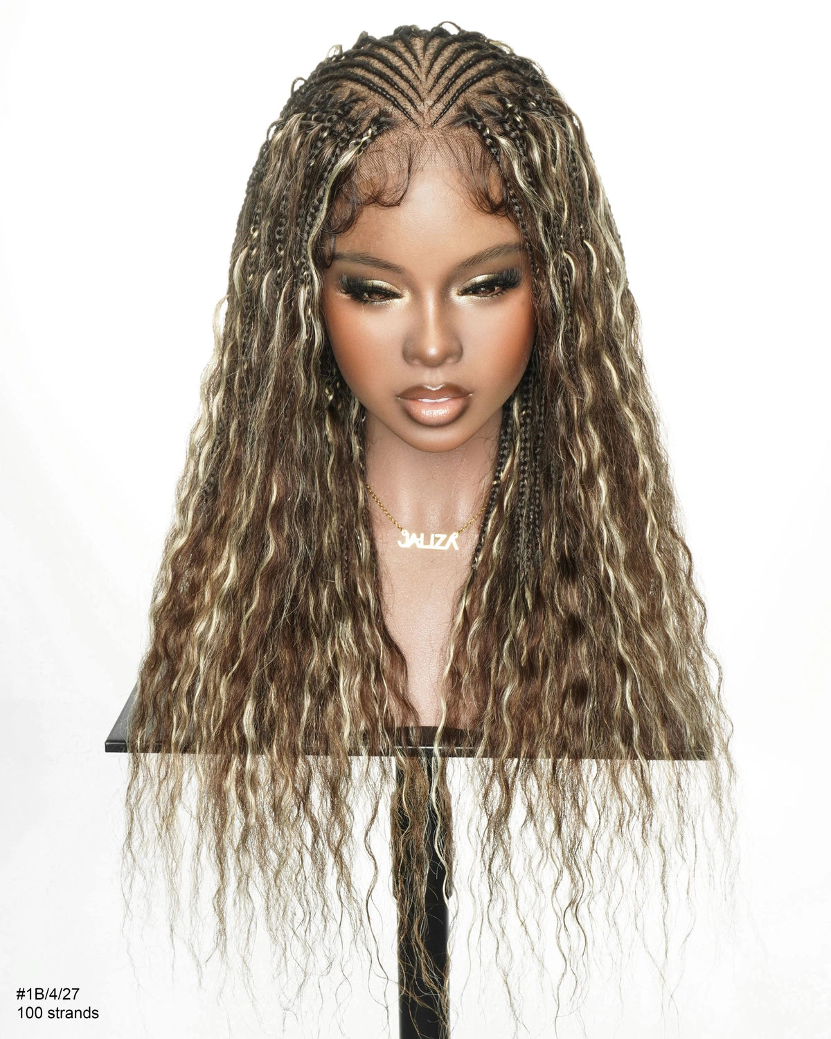 JALIZA 24 inch Blend Blond 1B/4/27 Boho Box Braids Pre-bleached Full Lace Braided Wig (Mannequin - Front View)