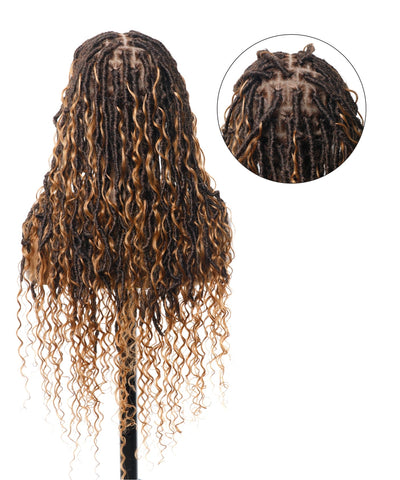 JALIZA 30 inch Ombre Brown 1B-30 Boho Locs Pre Bleached Full Lace Braided Wig (Mannequin - Back View)