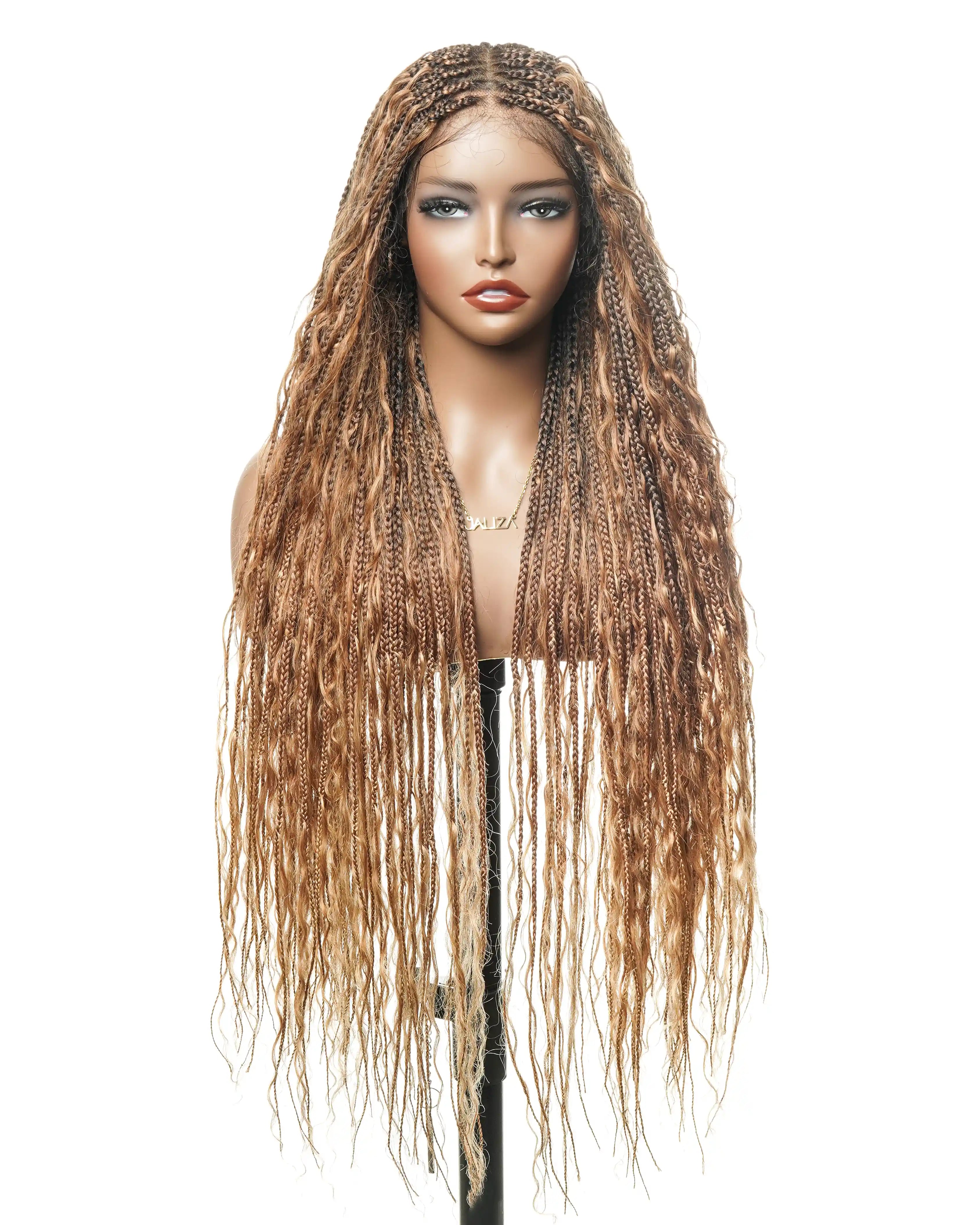 Super High Density 36" Blend Color #30/27 Pre Bleached HD Lace 121 Strands Knotless Boho Box Braided Wig