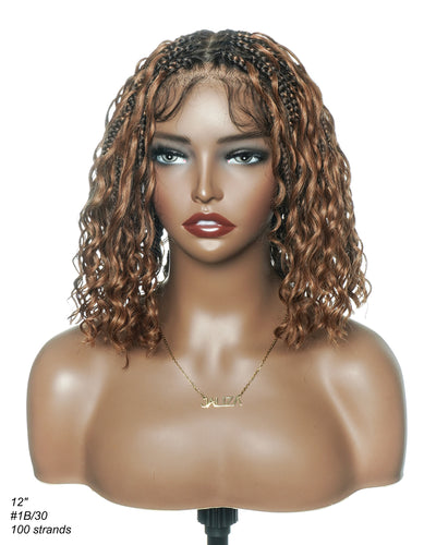 Kiki Bob - 12" Pre Bleached Swiss HD Full Lace Bob Boho Box Braided Wig With Human Hair Boho Curls