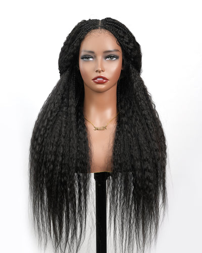Makeda -  Kinky Straight Virgin Human Hair Ultra Full Boho Box Braided Wig