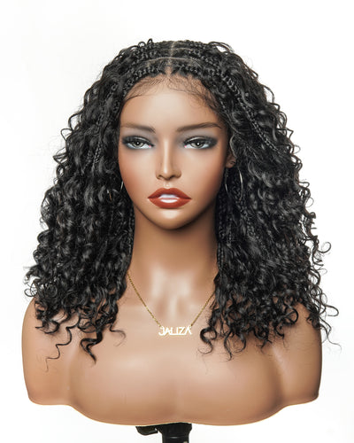 Kiki - Pre Bleached Human Hair Deep Wave Curls Pre Bleached Knotless Swiss HD Full Lace Boho Box Braided Wig