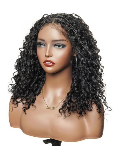 Kiki - Pre Bleached Human Hair Deep Wave Curls Pre Bleached Knotless Swiss HD Full Lace Boho Box Braided Wig