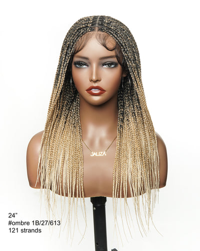 Kora - Pre Bleached Human Hair Lace Lightweight Knotless Swiss HD Lace Box Braided Wig 100 Strands