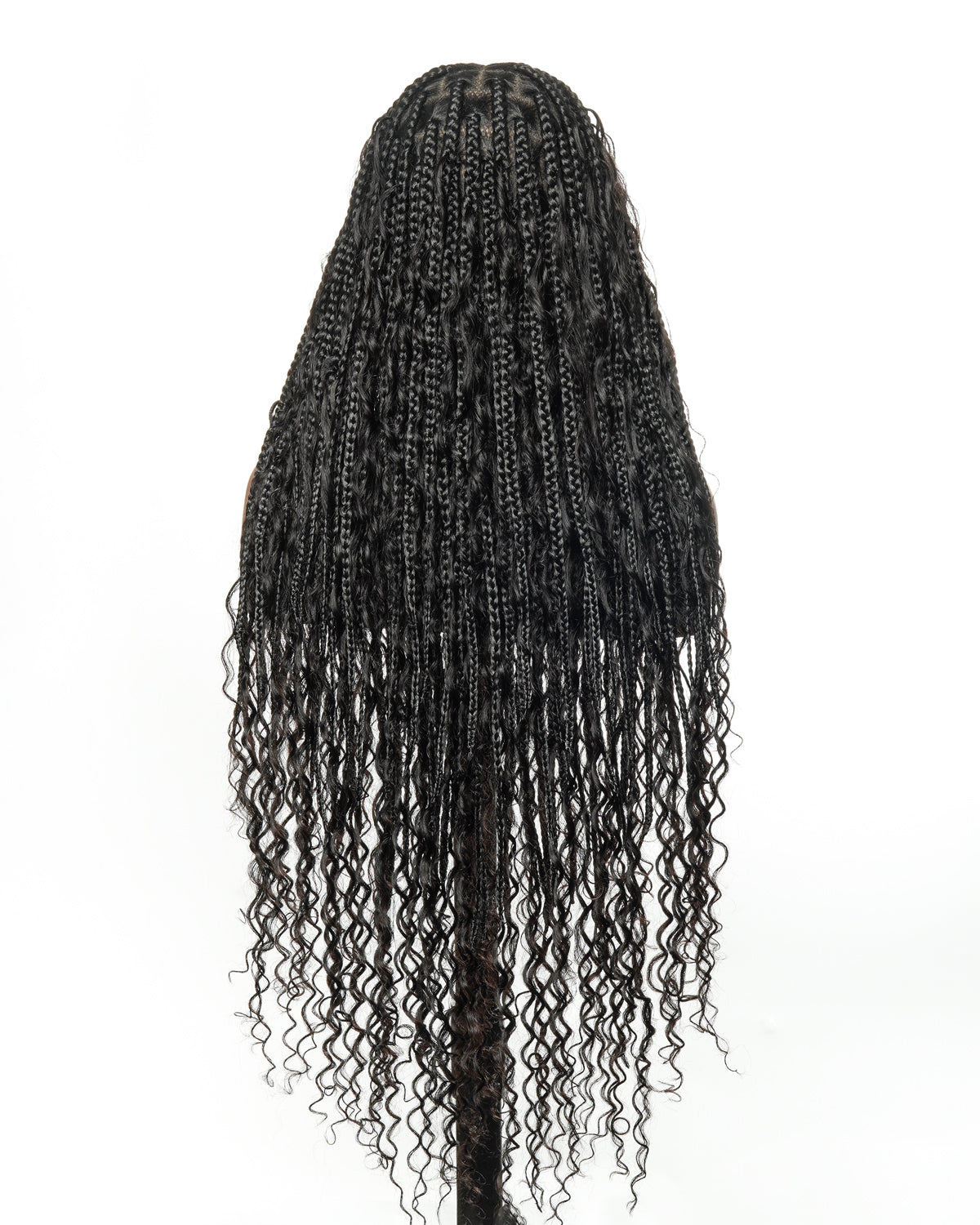 100% Hand-Tied Full Transparent Lace Human Hair Boho Curls Knotless Boho Box Braided Wig
