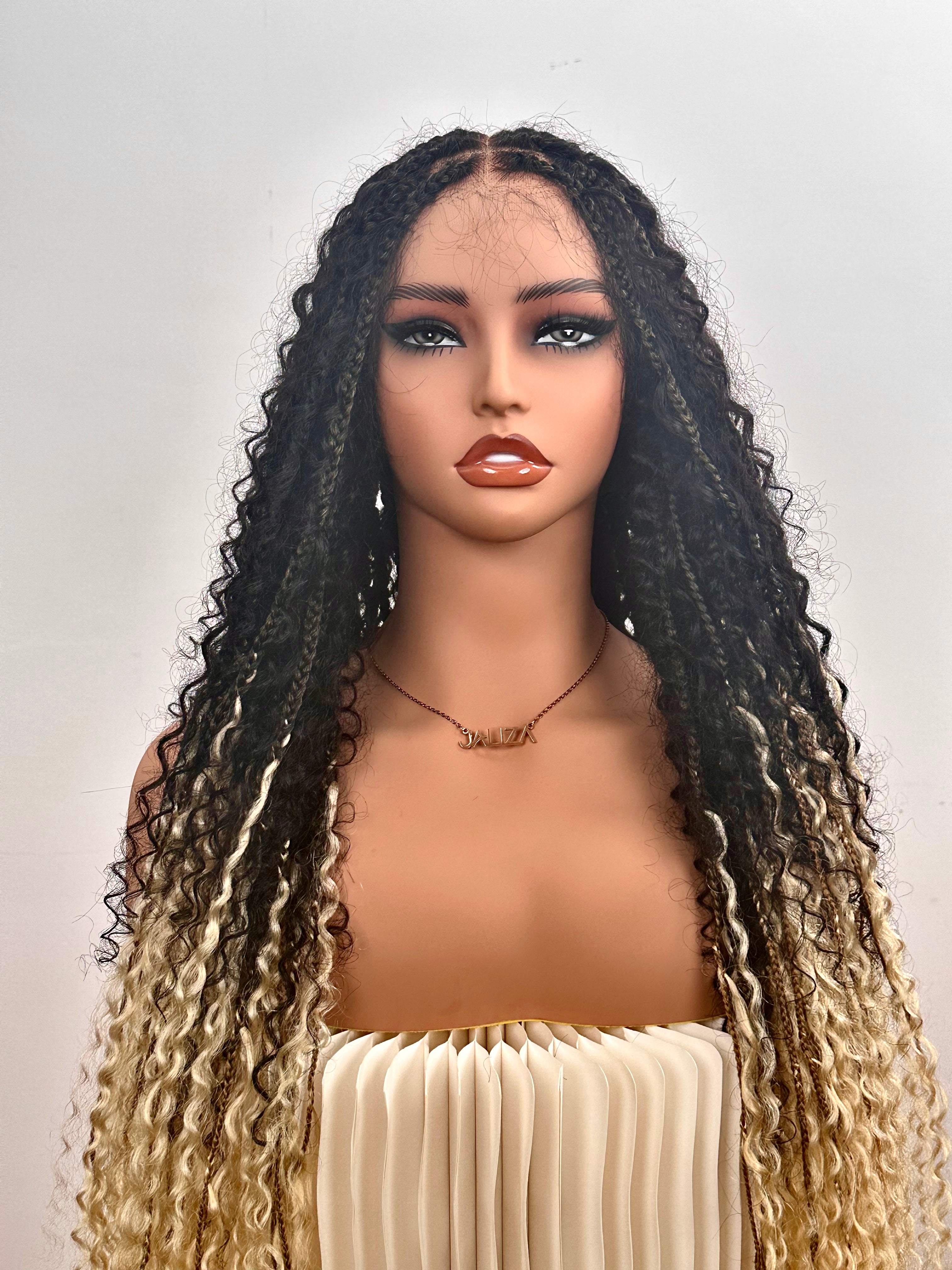Diane's Pre bleached Human Hair Lace Ombre Boho Box Braided Wig (Extra Full)