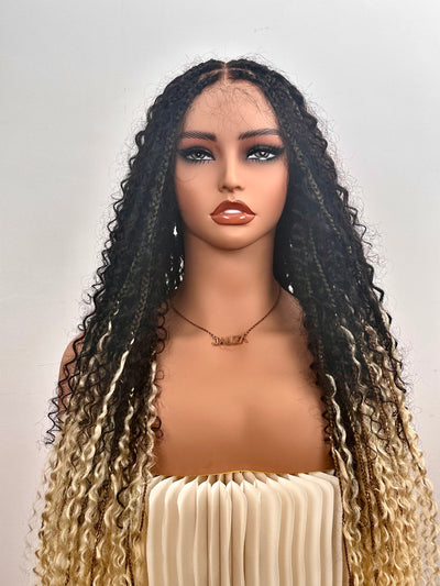 Diane's Pre bleached Human Hair Lace Ombre Boho Box Braided Wig (Extra Full)