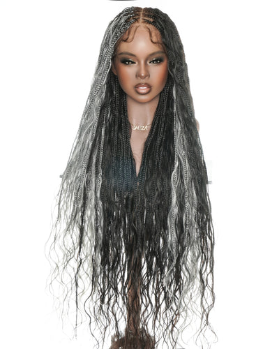 Gloria Design - 36" Half Salt & Half Pepper In & Out Full Lace Boho Braided Wig