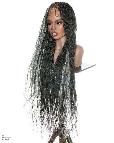 Gloria Design - 36" Half Salt & Half Pepper In & Out Full Lace Boho Braided Wig