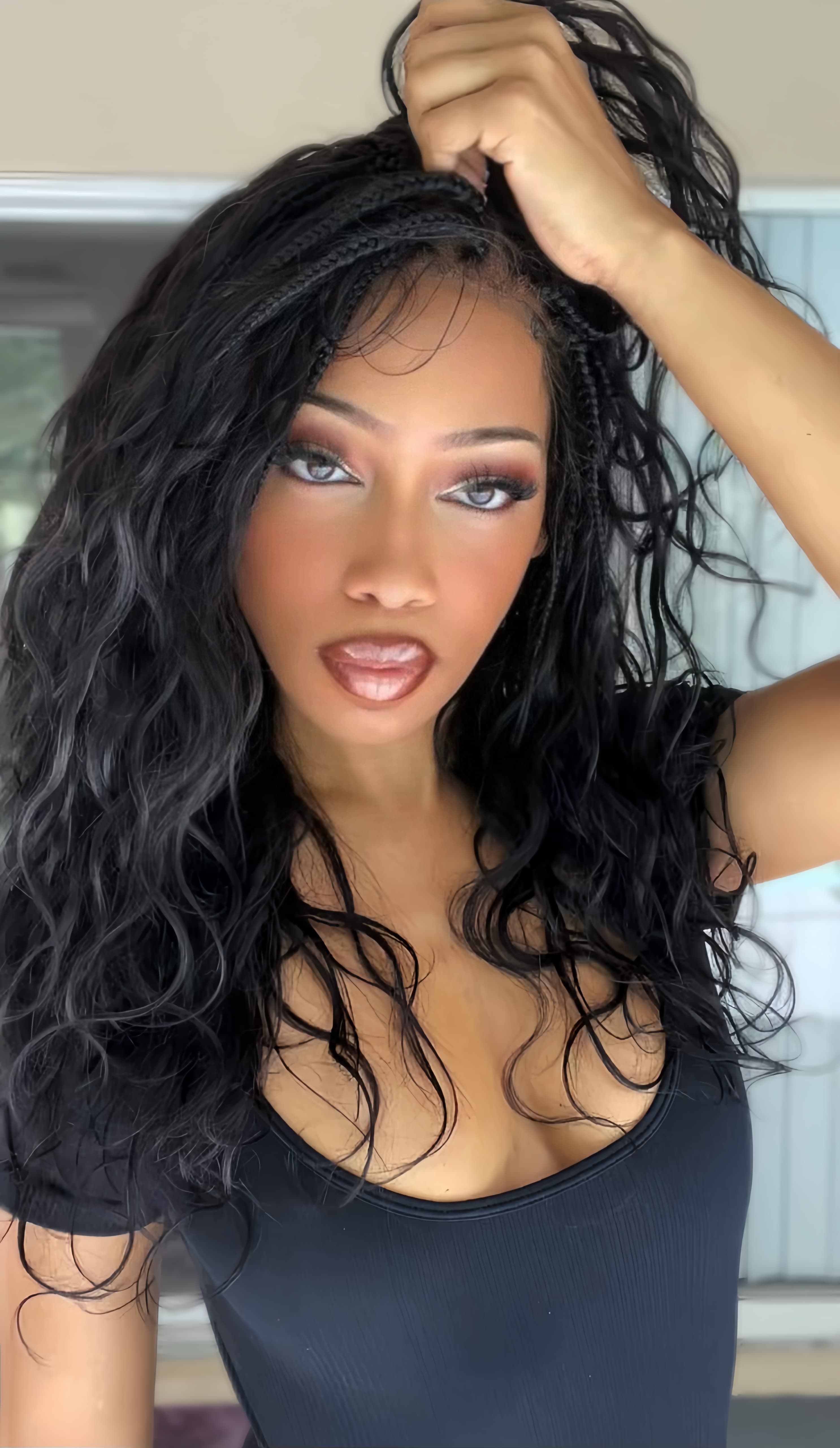 Michelle - Salon-Style Glueless Miracle Braided Wig Pre-Bleached Swiss HD Full Lace Boho Box Braids Bora Bora Human Hair Body Wave Curls