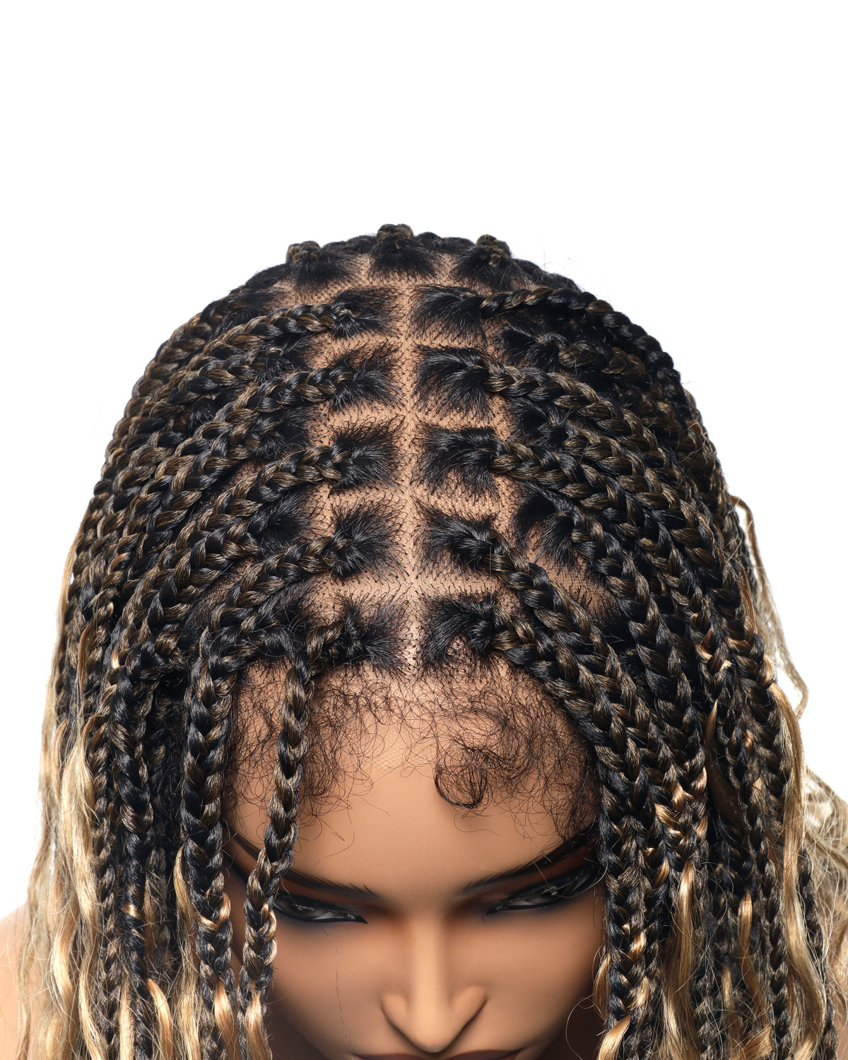 36" Human Hair Boho Curls Swiss HD Lace Knotless Box Braided Wig Full Hand-tied - Human Baby Hair
