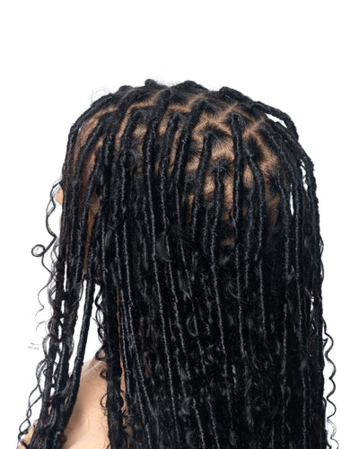 Salon-Level Knotless Boho Style Silky Soft Locs 28" HD Full Lace Human Hair Boho Curls 100 Strands Wig