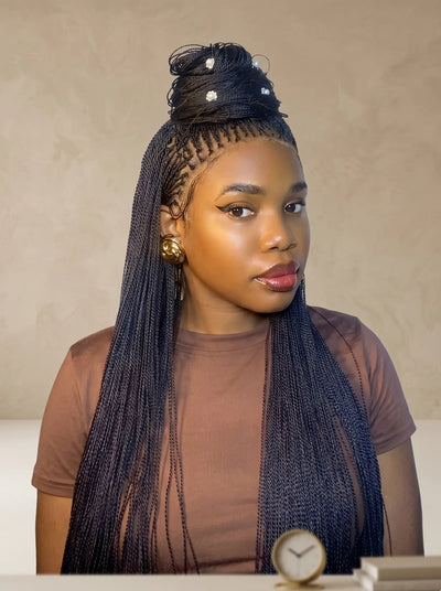 Mica - Micro Senegalese Twist Pre Bleached Swiss HD Full Lace Knotless Braids Wig 799 Strands