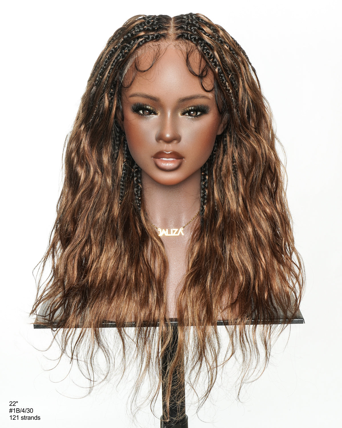 Michelle - Salon-Style Glueless Miracle Braided Wig Pre-Bleached Swiss HD Full Lace Boho Box Braids Bora Bora Human Hair Body Wave Curls