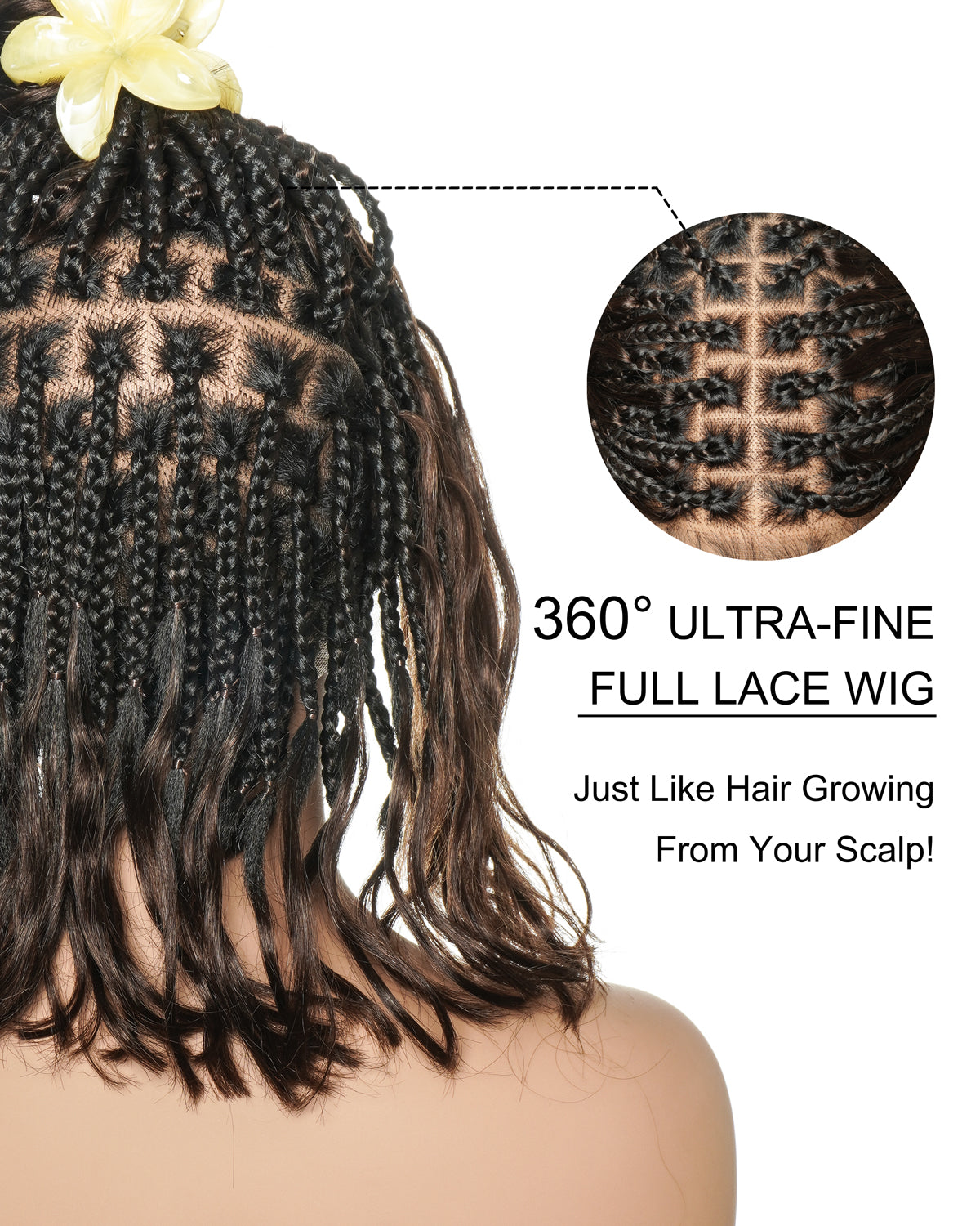 Michelle Bob 12"Human Hair Body Wave Pre Bleached Swiss HD Full Lace Boho Box Braids