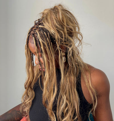 Michelle - Sun-Kissed Caramel Blend Mixed Color 4/27 Pre Bleached Body Wave Boho Braided Wig