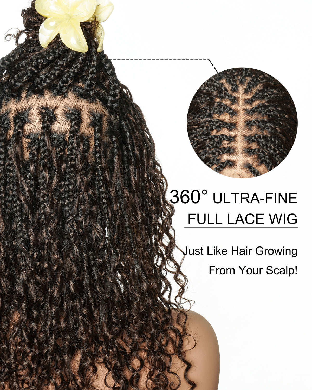 Nami - Drawstring Cap Glueless Water Wave Human Hair Curls Pre Bleached Swiss HD Full Lace Knotless Boho Box Braided Wig