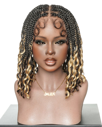 Nina - Short Pre Bleached Swiss HD Full Lace Knotless Box Braided Wig With Human Hair Curly Ends