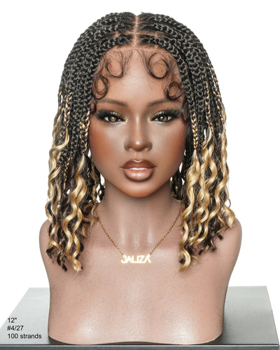 Nina - Short Pre Bleached Swiss HD Full Lace Knotless Box Braided Wig With Human Hair Curly Ends