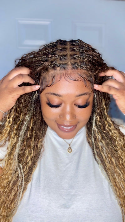 Solana - Human Hair Pre Bleached Lace Swiss HD Full Lace Blend Color 1B 4 30 27 613 Human Hair Boho Style Boho Box Braided Wig