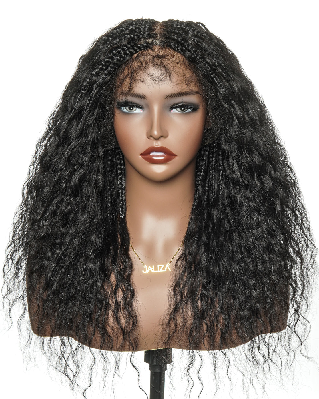 Raina - 22" Bora Bora Human Hair Wet & Wavy Curls Pre Bleached Swiss HD Full Lace Boho Braided Wig