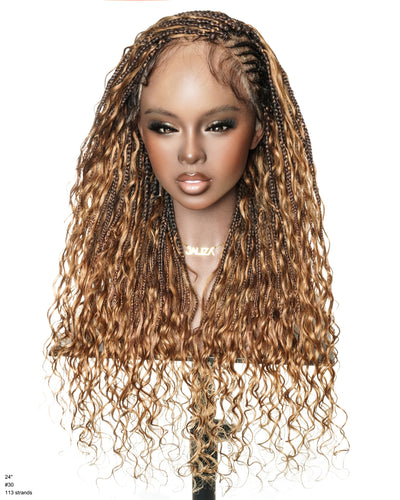 Avery Fulani Human Hair Glueless Swiss HD Lace Cornrow Frontal Boho Box Braided Wig Deep Wave 24 Inches