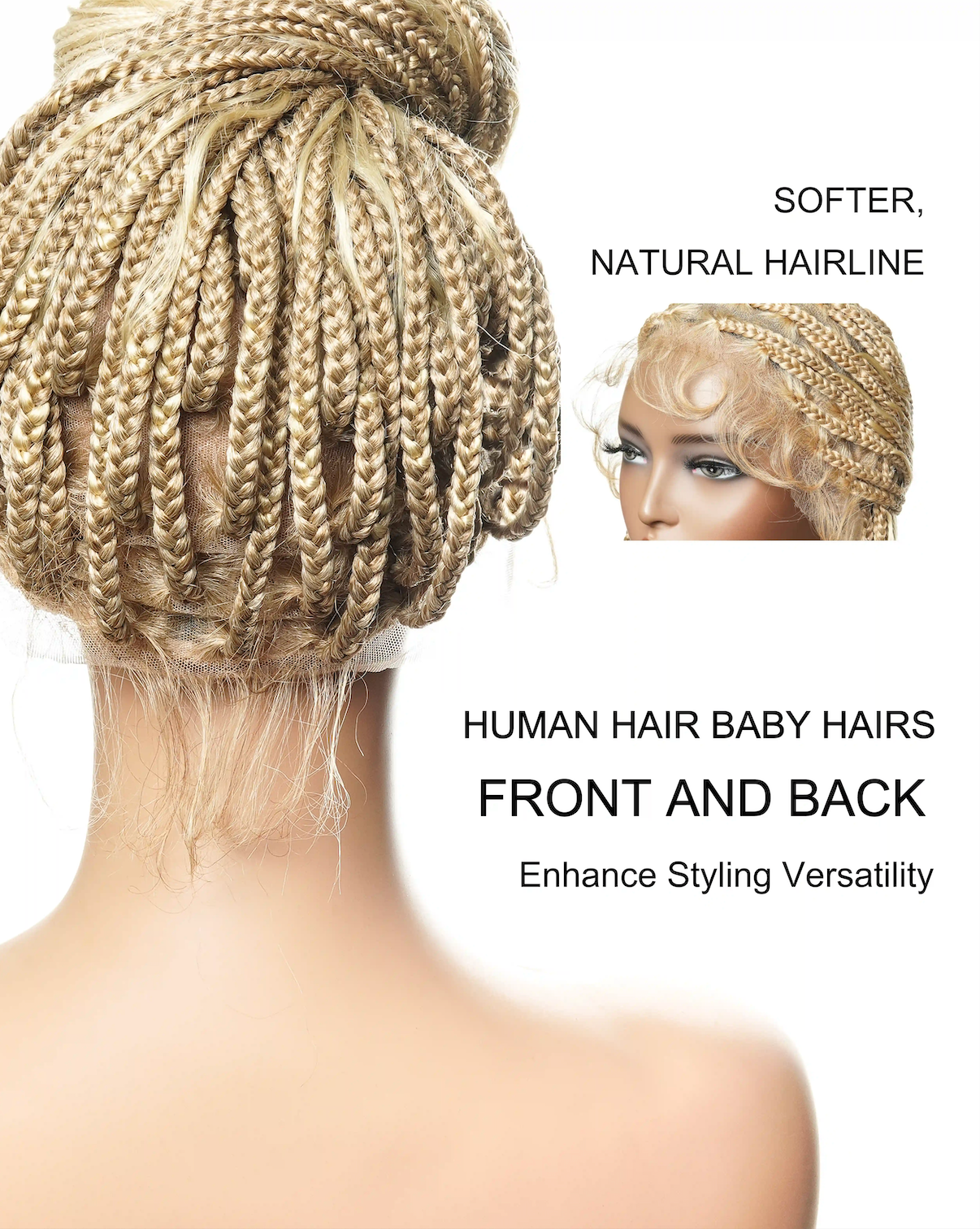 27/613 Blond Human Hair Curls Boho Box Braided Wig