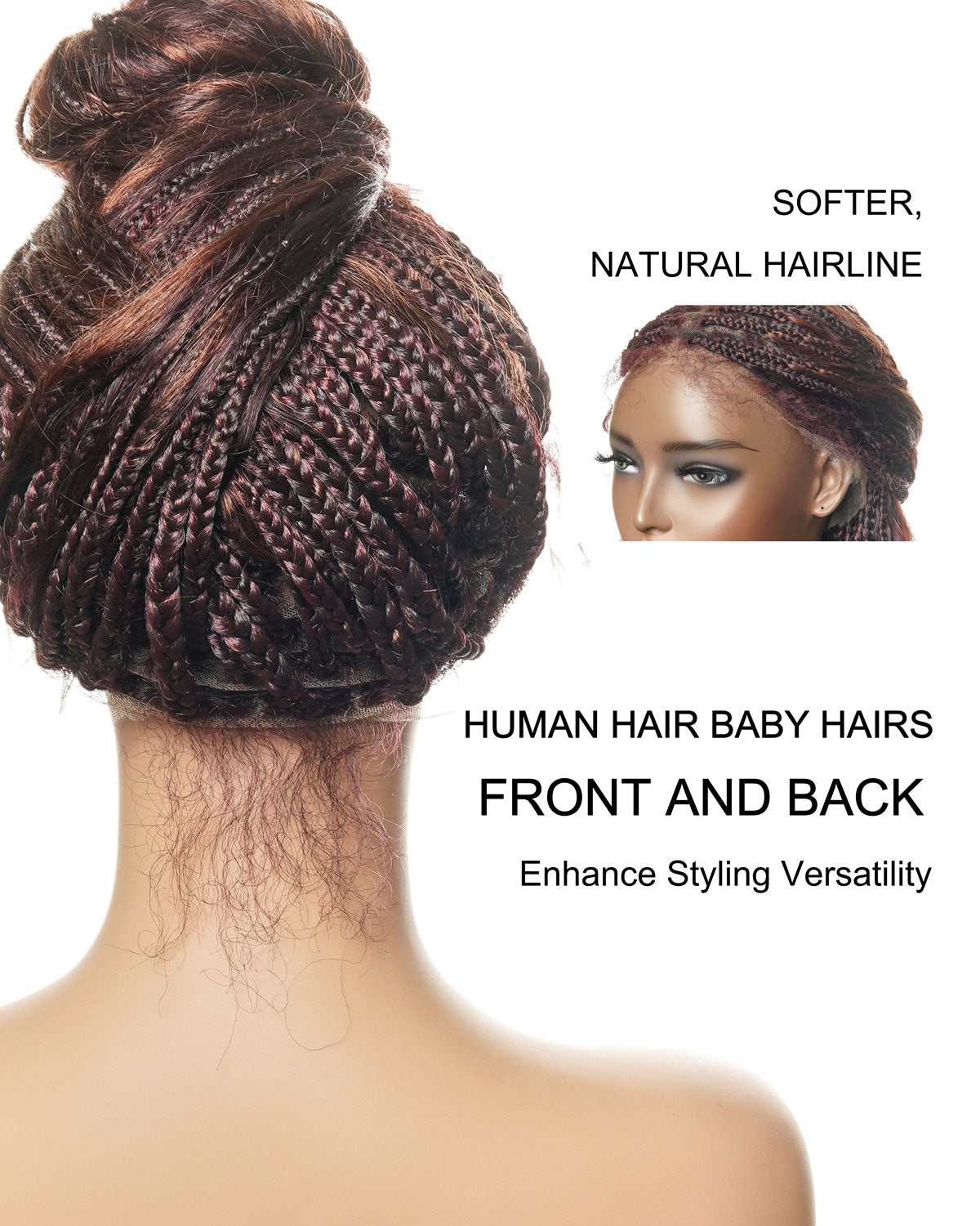 24" Mix Color Burgundy 99J & 33 Reddish Brown Super Style Human Hair Wet & Wavy Curls Swiss HD Full Lace Boho Box Braided Wig 121 Strands