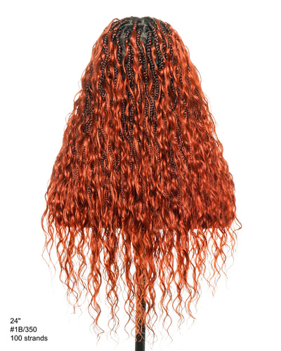 Wavina - 24 Inches Wavy Box Braids with Human Hair Cascading Boho Waves Boho Box Braided Wig