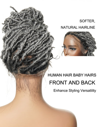 24" Salon-level Salt & Pepper Knotless Locs HD Full Lace Wig With Flat Roots