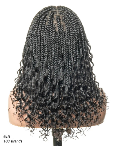 Nina - Short Pre Bleached Swiss HD Full Lace Knotless Box Braided Wig With Human Hair Curly Ends