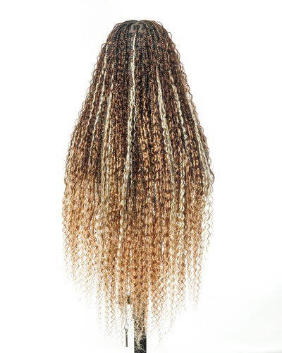 Solana - Human Hair Pre Bleached Lace Swiss HD Full Lace Blend Color 1B 4 30 27 613 Human Hair Boho Style Boho Box Braided Wig