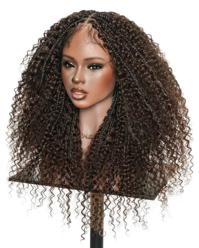 Lulu - Bora Bora 24" Dark Brown Pre Bleached HD Full Lace Human Hair Curly Wave Boho Box Braided Wig