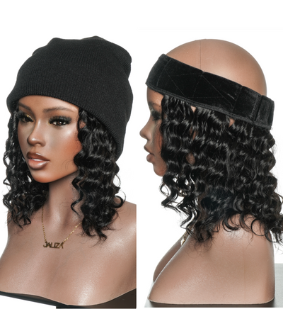 12" Glueless 100% Human Hair Headband Piece With Beanie