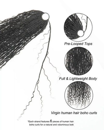 Small Pack 20 Strands Crochet Boho Braids - 12"-30" Deep Wave Human Hair Boho Curls ($20 Off as Add-On)