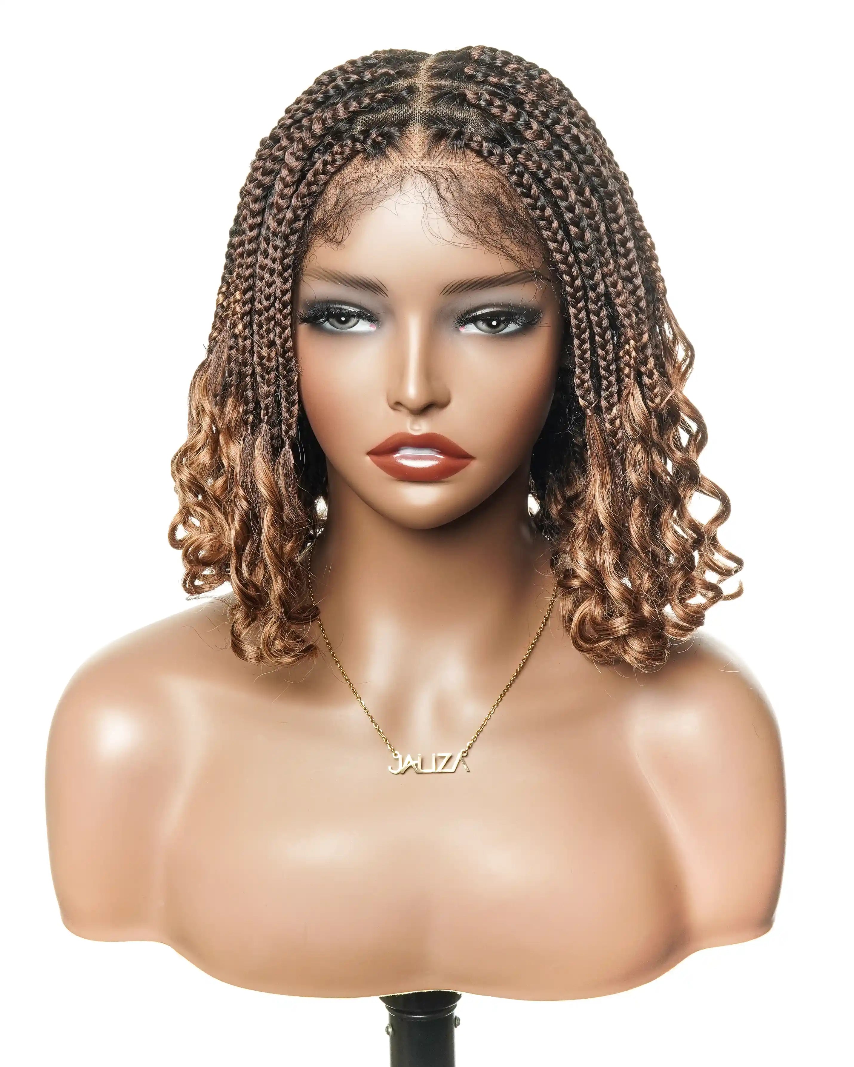 Nina - Short Pre Bleached Swiss HD Full Lace Knotless Box Braided Wig With Human Hair Curly Ends