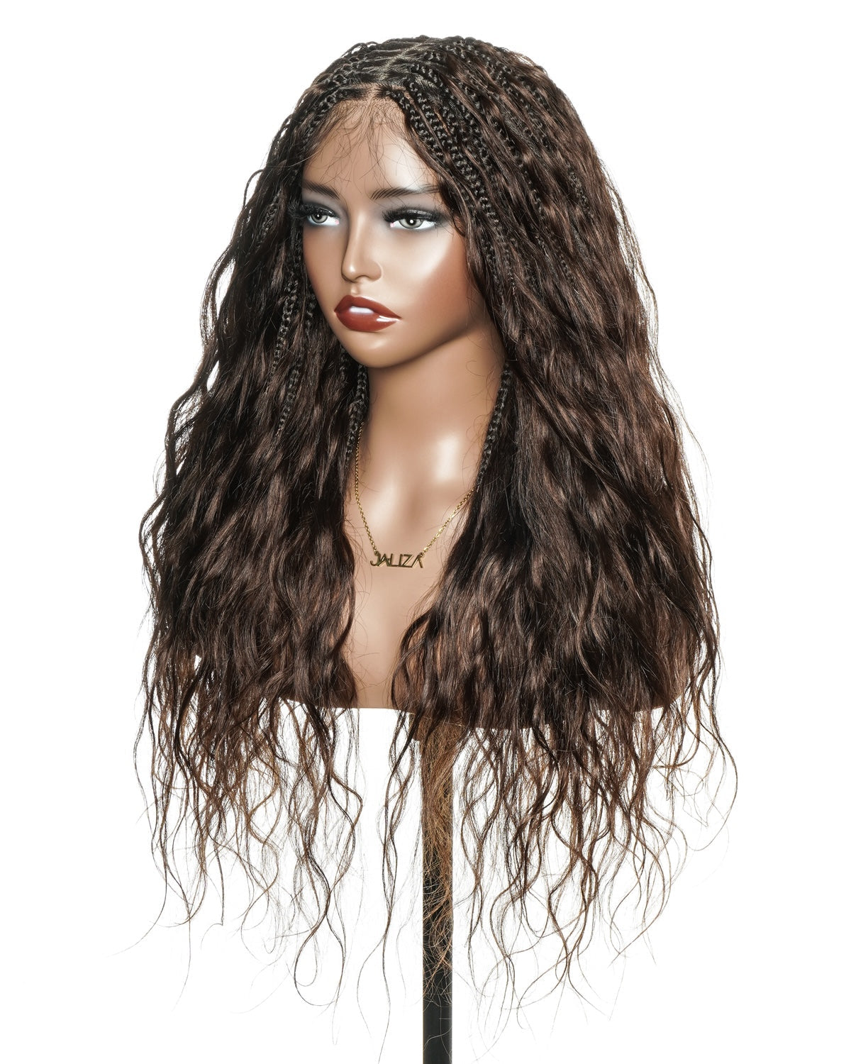 Michelle - Salon-Style Glueless Miracle Braided Wig Pre-Bleached Swiss HD Full Lace Boho Box Braids Bora Bora Human Hair Body Wave Curls