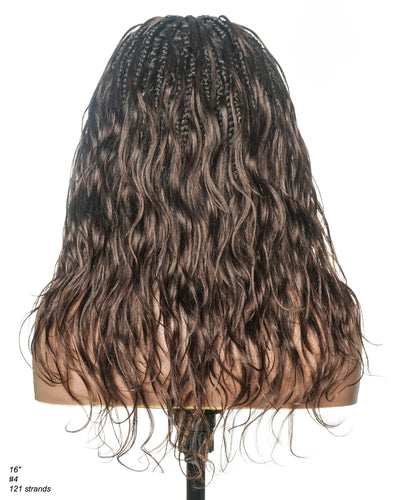 Michelle - Salon-Style Glueless Miracle Braided Wig Pre-Bleached Swiss HD Full Lace Boho Box Braids Bora Bora Human Hair Body Wave Curls