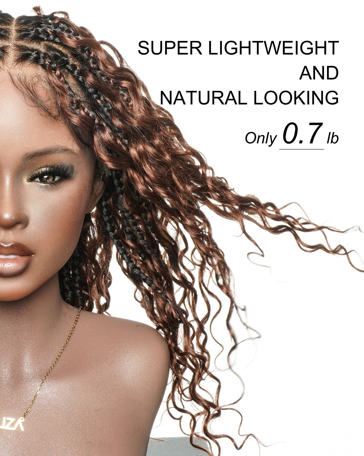 Kiki - 16" Color #33 Dark Auburn Brown Glueless Human Hair Curls Boho Box Braided Wig